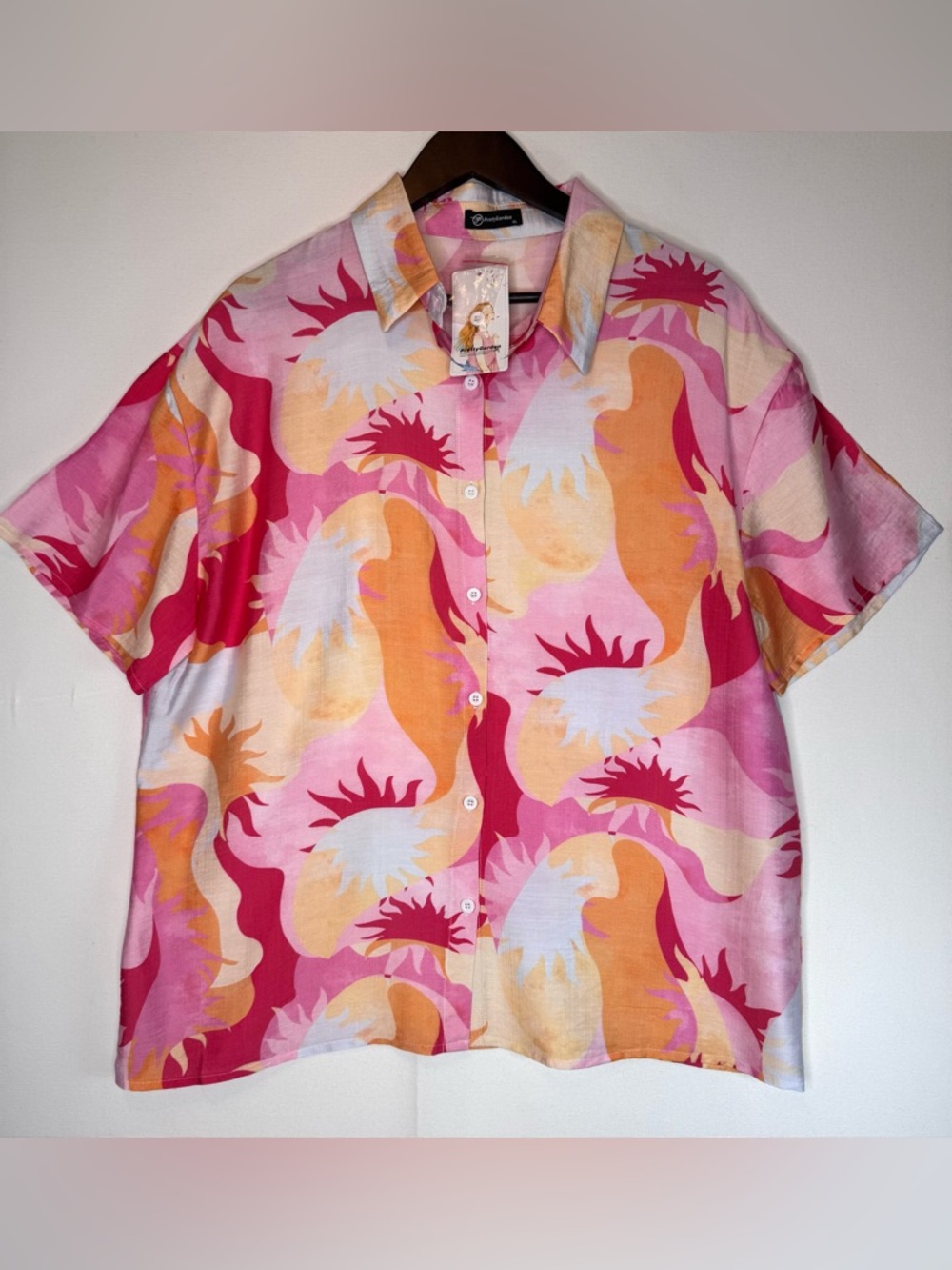 Pretty Garden Tropical Short Sleeve Button Down Shirt top sz XL Beach Resortwear
